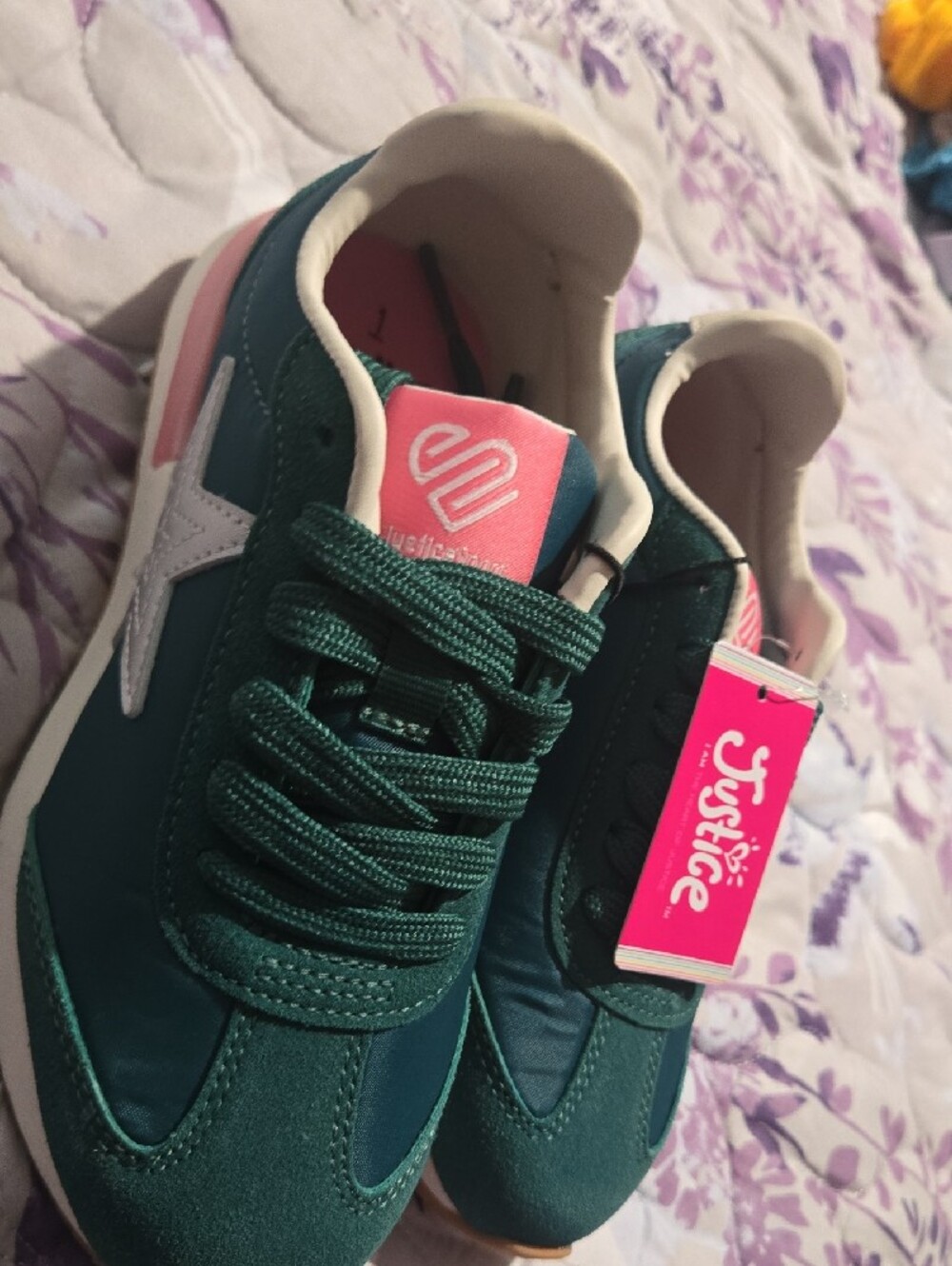 Justice Teal and Pink Girls' Lace-Up Sneakers - Picture 4 of 4
